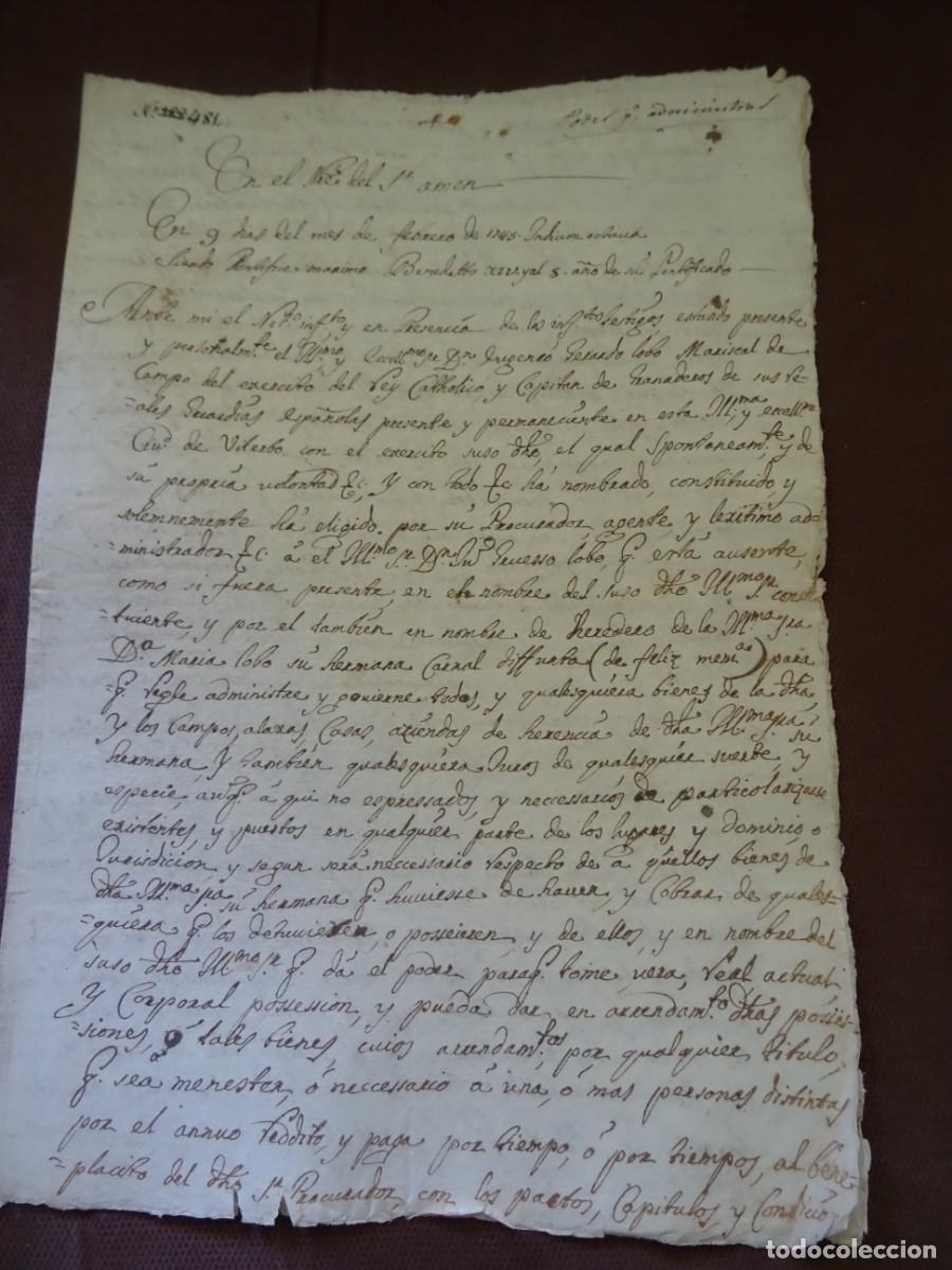 Manuscritos antiguos: Eugenio Gerardo Lobo, Mariscal de Campo, poeta, poder en Viterbo, 1745, 4 pags - Foto 1