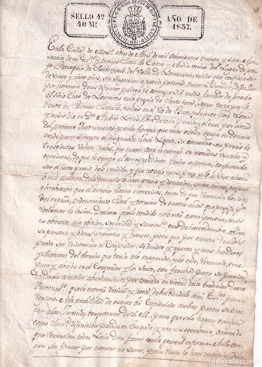 Manuscritos antiguos: Documento notarial en la ciudad de Mondo&ntilde;edo. 1837 - Foto 1
