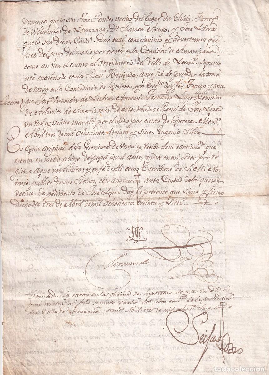 Manuscritos antiguos: Documento notarial en la ciudad de Mondo&ntilde;edo. 1837 - Foto 2