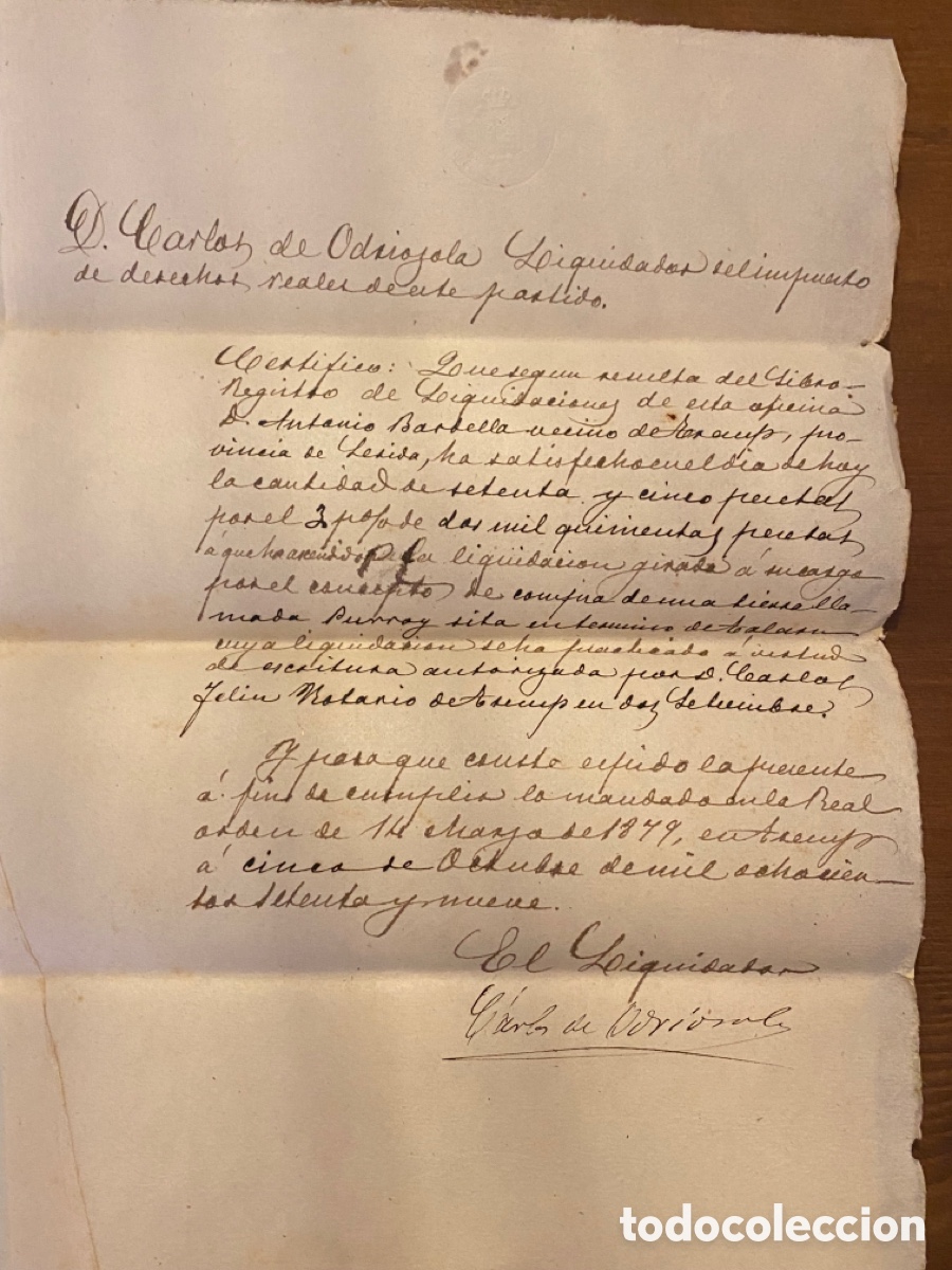 Manuscritos antiguos: ESCRITURA DE VENTA 1879 VILA DE TREMP - Foto 6