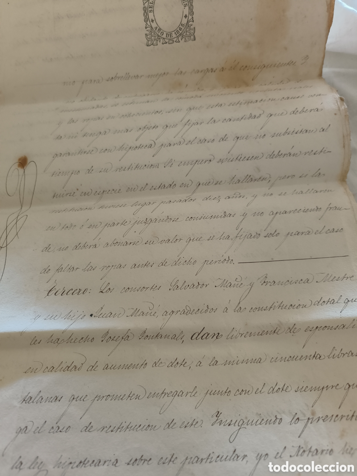 Manuscritos antiguos: Escritura Matrimonio con dote 1865 - Foto 5