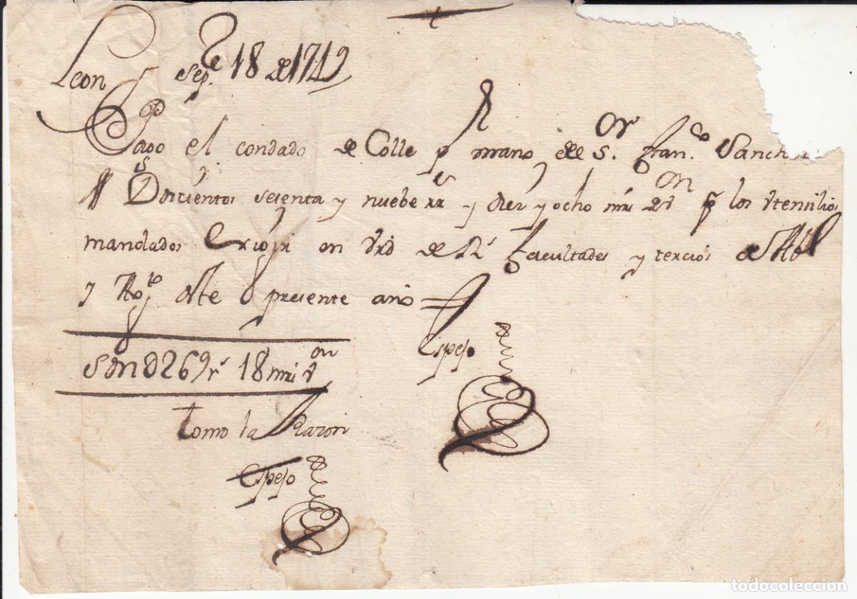 Manuscritos antiguos: LEON- 1742 - DOCUMENTO PAGO DE LOS IMPUESTOS DEL CONDADO DE COLLE - Foto 1