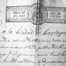 Manuscritos antiguos: CARTAGENA: ANTIGUA ESCRITURA DE VENTA DE TIERRAS EN POZO ESTRECHO. 1835