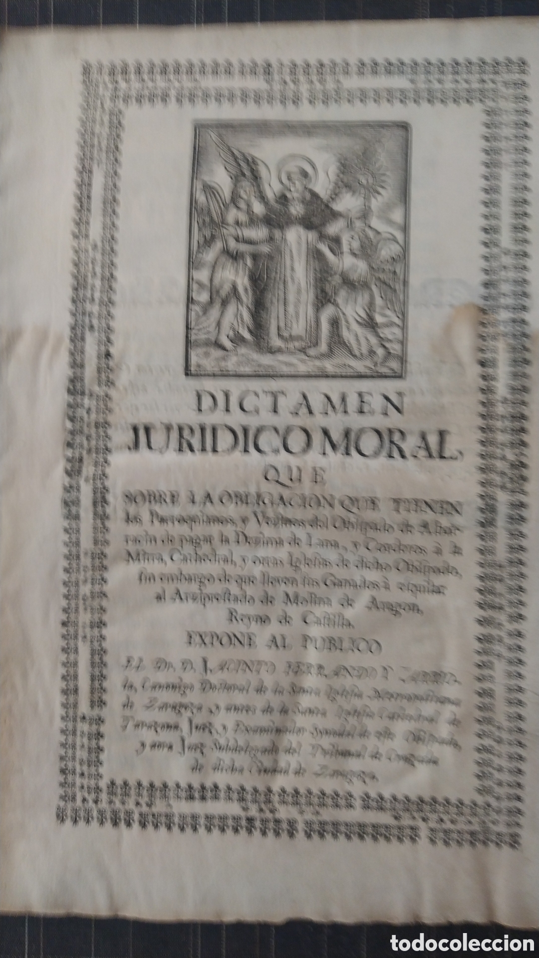 Manuscrits anciens: DICTAMEN JUR&Iacute;DICO MORAL LOS PARROQUIANOS Y VECINOS DE ALBARRACIN