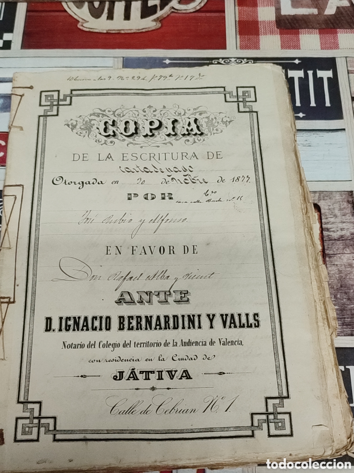 Alte Manuskripte: Lote de varias escrituras manuscritas de los a&ntilde;os 1877, 76, 44, 62. X&aacute;tiva, J&aacute;tiva.