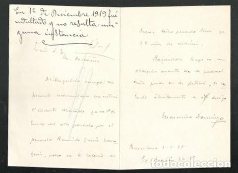 Manoscritti antichi: MARCELINO DOMINGO: CARTA A M. ORDO&Ntilde;EZ RECOMENDANDO EL INDULTO DEL PENADO RAM&Oacute;N GARC&Iacute;A MARROQU&Iacute;N