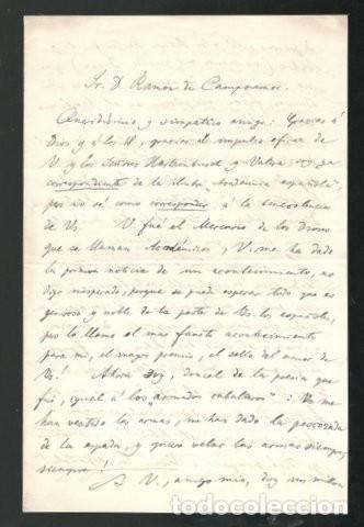 Manoscritti antichi: FASTENRATH, JUAN: ENTUSIASTA Y BONITA CARTA a Ram&oacute;n de CAMPOAMOR . 1870