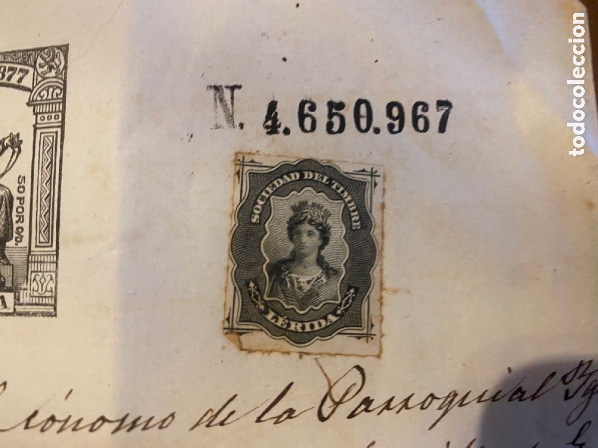 Manuscritos antiguos: Certificado de bautismo 1877 obispado del Urgell - Foto 5