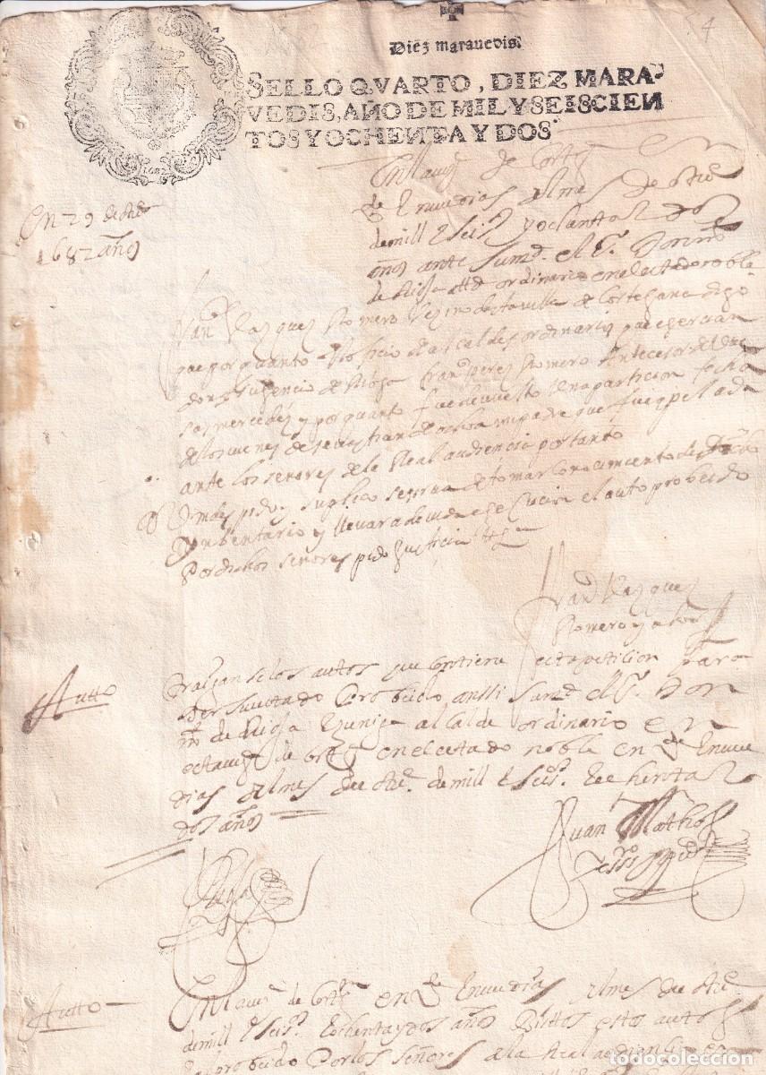 Manuscritos antiguos: Documento en la Villa de Valencia de Cortegana Huelva en el a&ntilde;o 1682 - Foto 1