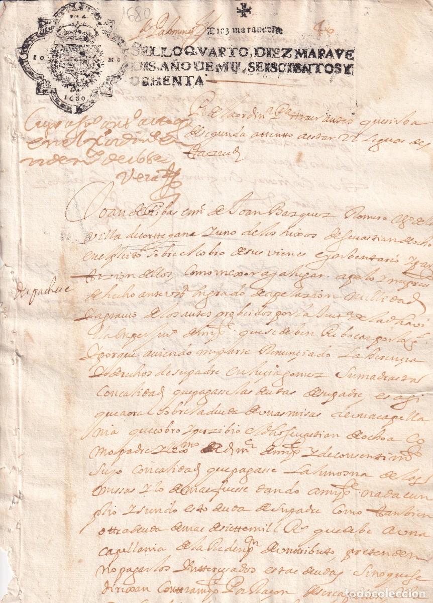 Manuscritos antiguos: Documento notarial en la Villa de Cortegana Huelva en el a&ntilde;o 1680. 1 hoja - Foto 1