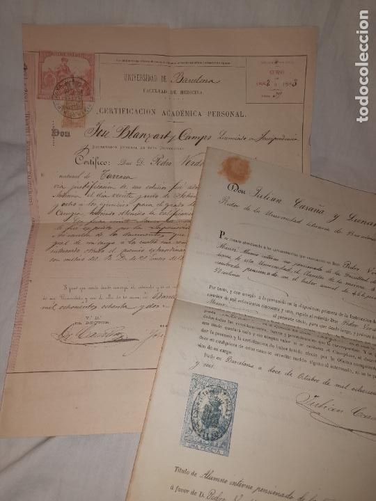 Alte Manuskripte: TITULOS DE LICENCIADO EN MEDICINA UNIVERSIDAD DE BARCELONA A&Ntilde;O 1882.