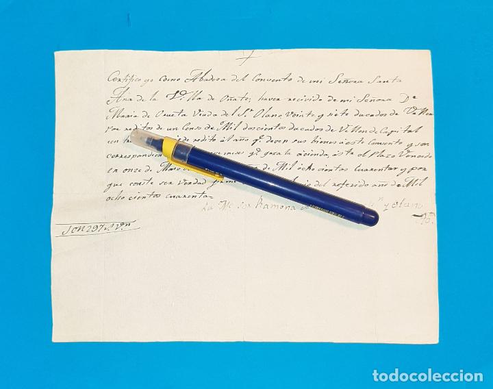 Manuscritos antiguos: RECIBO DE PAGO DEL CONVENTO DE SANTA ANA DE O&Ntilde;ATE DE 1840 - Foto 1