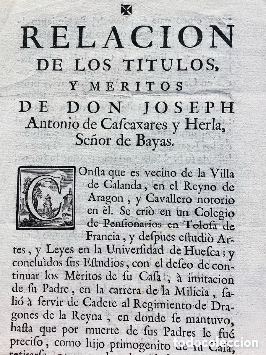Manuscritos antiguos: RELACI&Oacute;N DE T&Iacute;TULOS Y M&Eacute;RITOS VILLA DE CALANDA - Foto 1