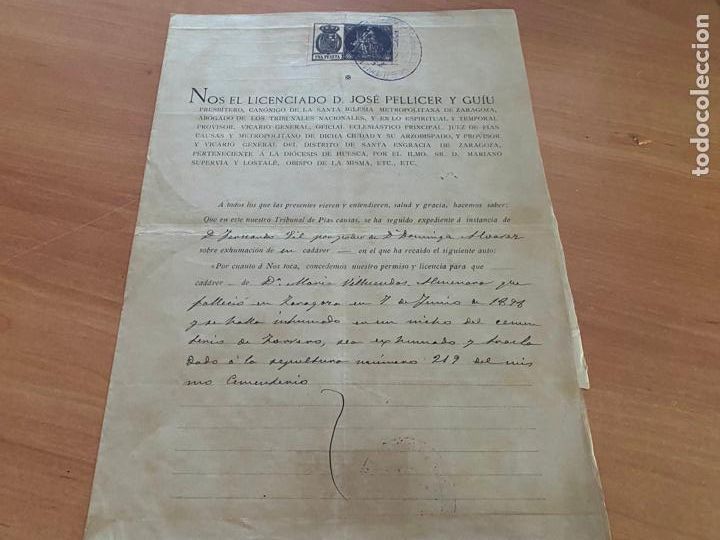 Alte Manuskripte: PERMISO AUTORIZACION EXHUMACION CADAVER ZARAGOZA 1901 (AB-7)