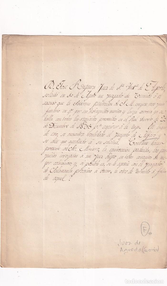 Manuscritos antiguos: Documento manuscrito Juez de Agreda Soria a&ntilde;o 1838 - Foto 1