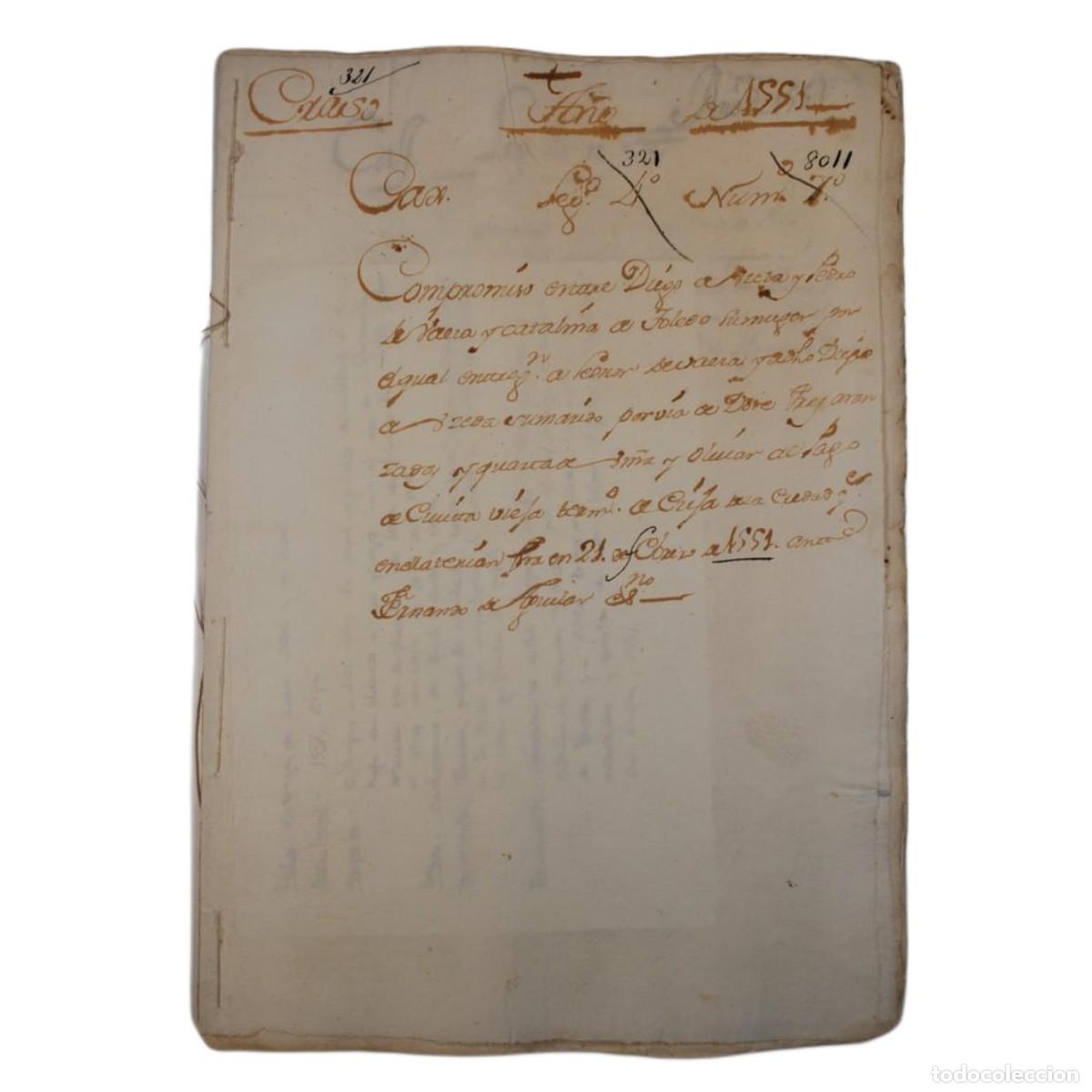 Manuscritos antigos: D. UCEDA / P. BAEZA - ENTREGA DE UNAS VI&Ntilde;AS Y UN OLIVAR (&Eacute;CIJA) - 1551