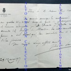 Manuscritos antiguos: EL GOBERNADOR CIVIL DE TERUEL AÑO 1917 / CARTA AL ILMO. SR. ANTONIO ROYO VILLANOVA / ZARAGOZA