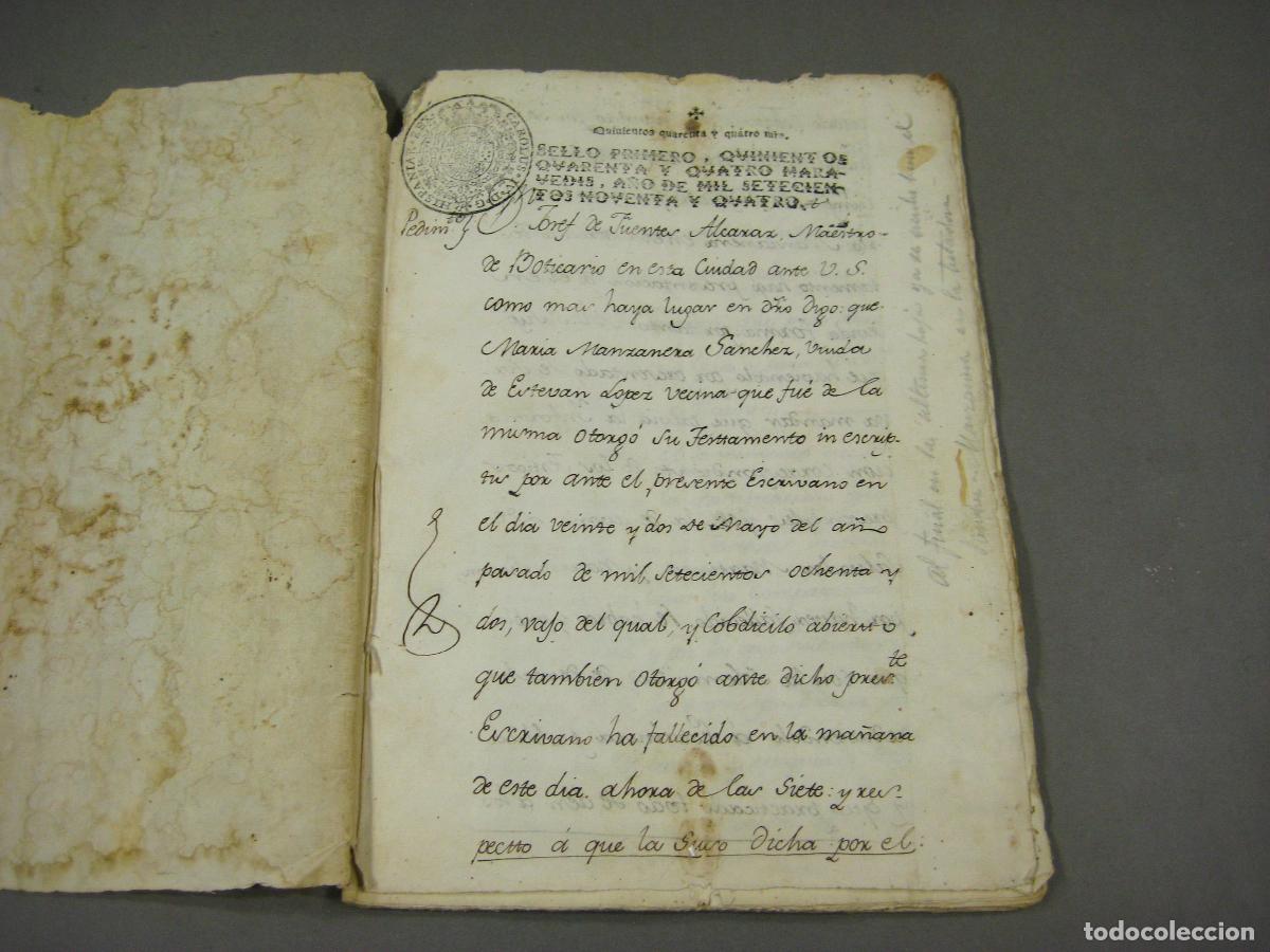 Manuscritos antiguos: TESTAMENTO DE LA CIUDAD DE LORCA DEL A&Ntilde;O 1794. MURCIA - Foto 1