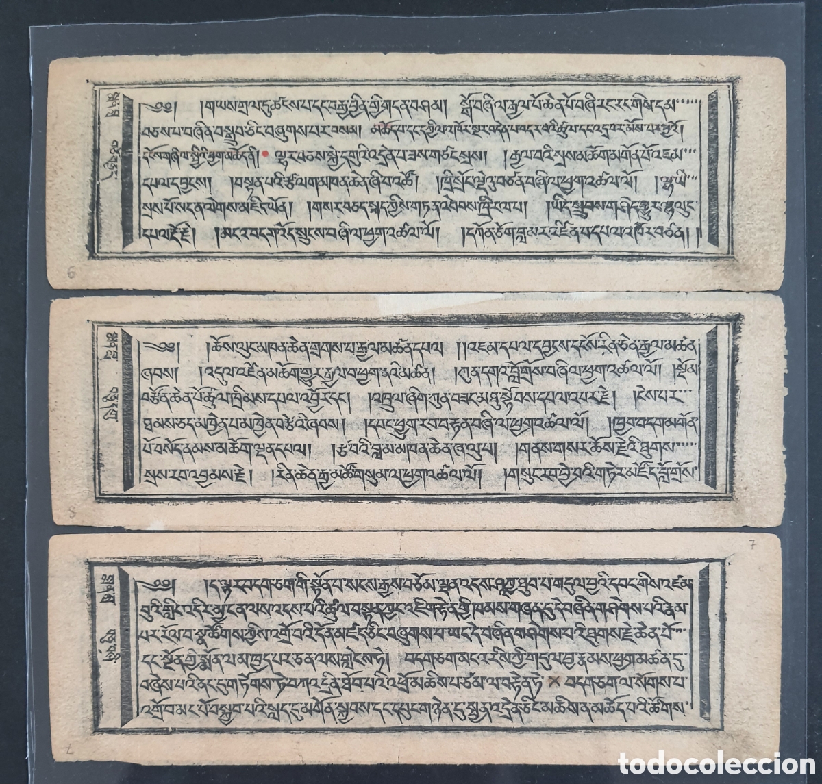 Manuscritos antiguos: Budismo Tibetano - Lote de 6 Hojas de Sutra en Formato Pecha.