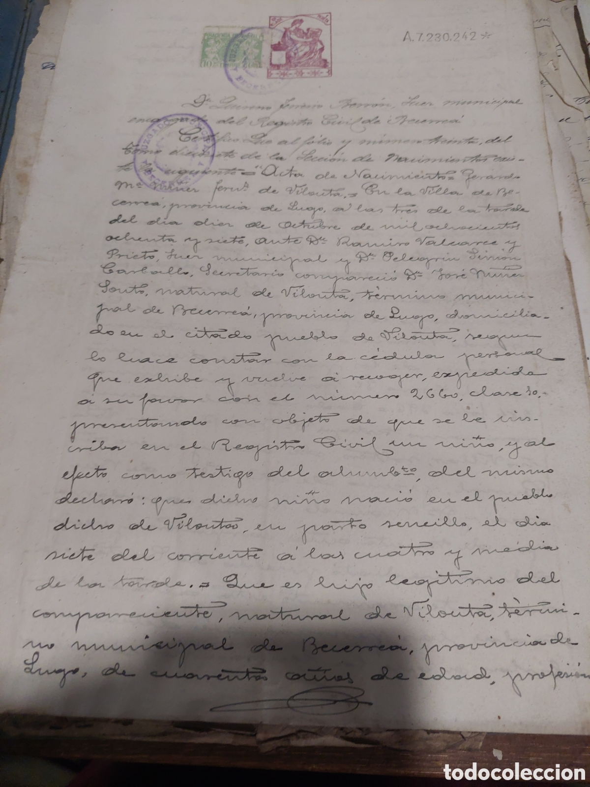 Manuscritos antiguos: Sello juzgado becerrea lugo - Foto 1