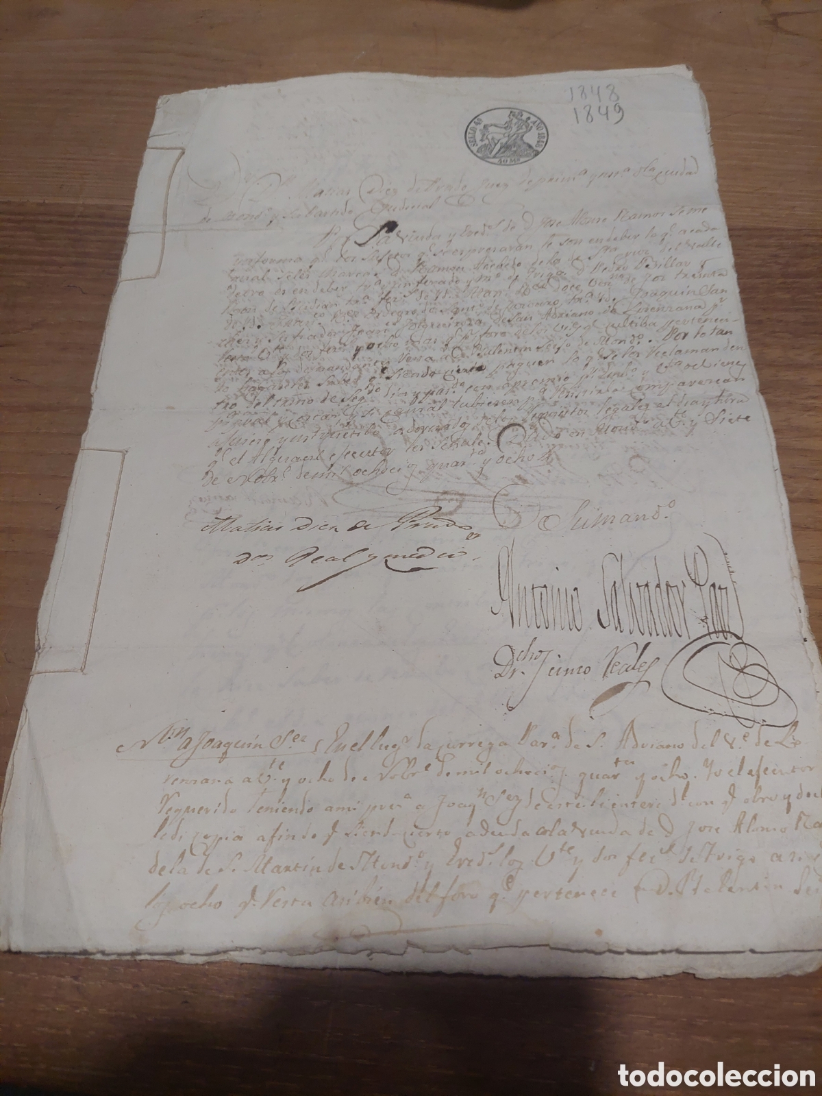 Manuscritos antiguos: 1848 sello 4 40 maraved&iacute;s documento 1849 - Foto 1