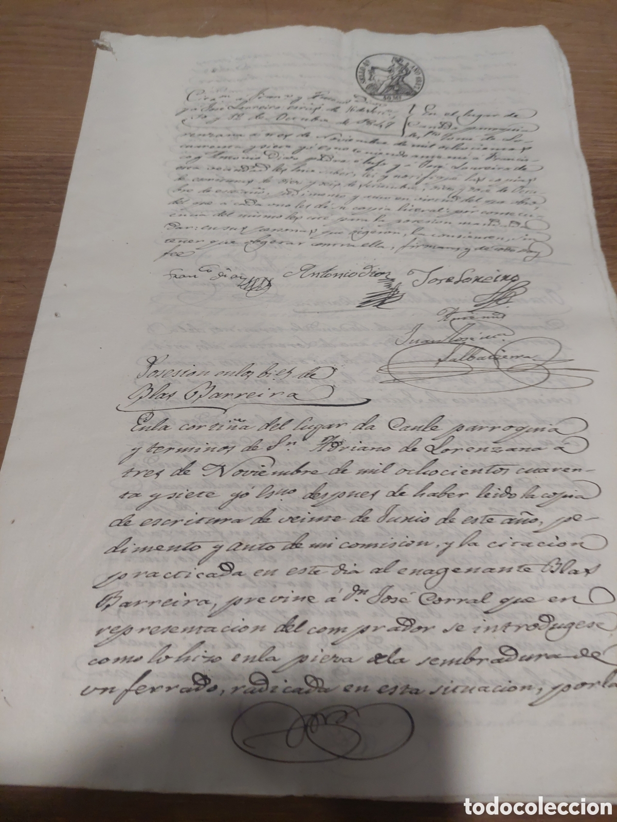 Manuscritos antiguos: 1847 documento sello 4 40 maraved&iacute;s lugo - Foto 1