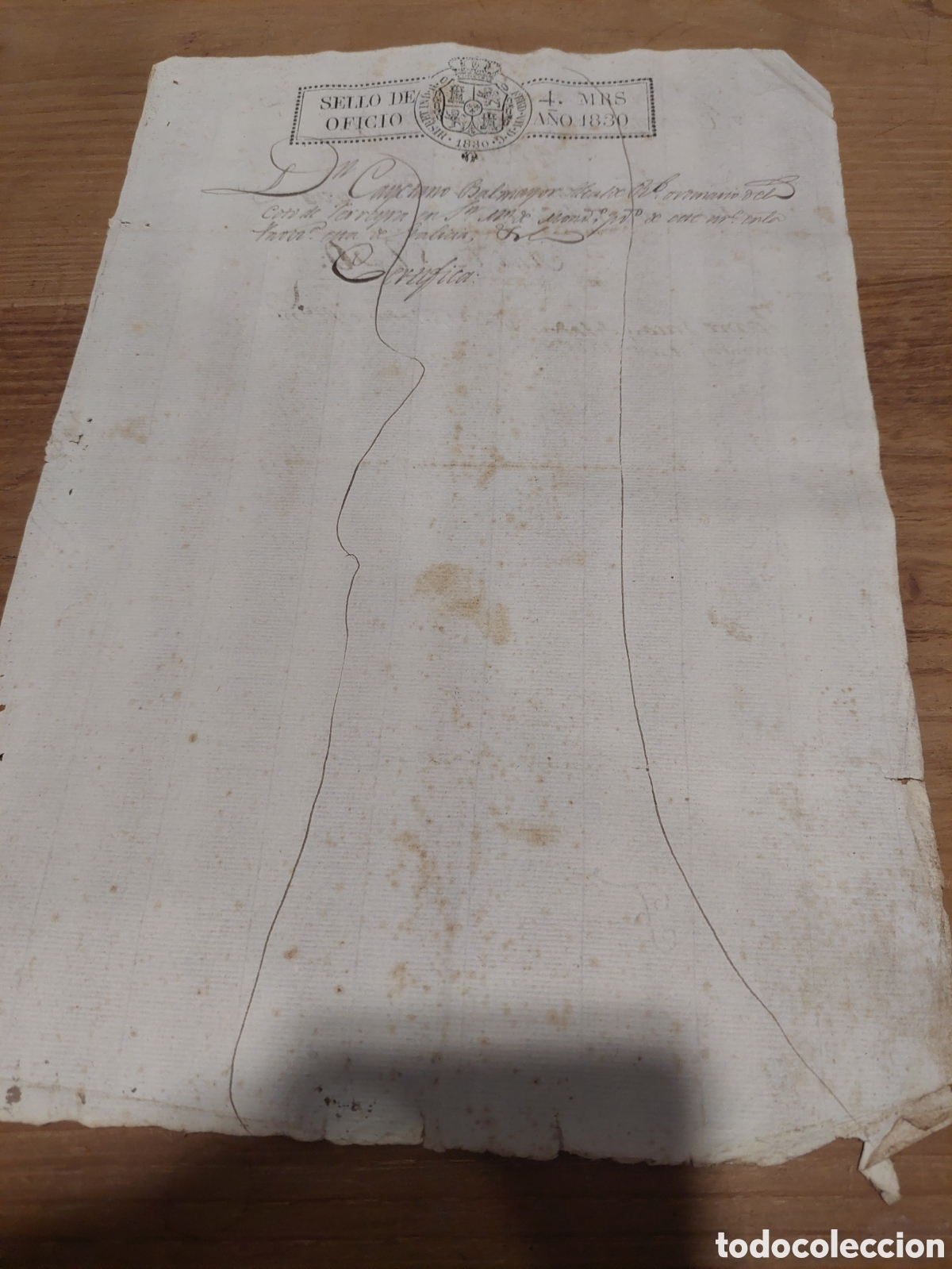 Manuscritos antiguos: Fernando VII sello oficio 1830 4 maraved&iacute;s - Foto 1