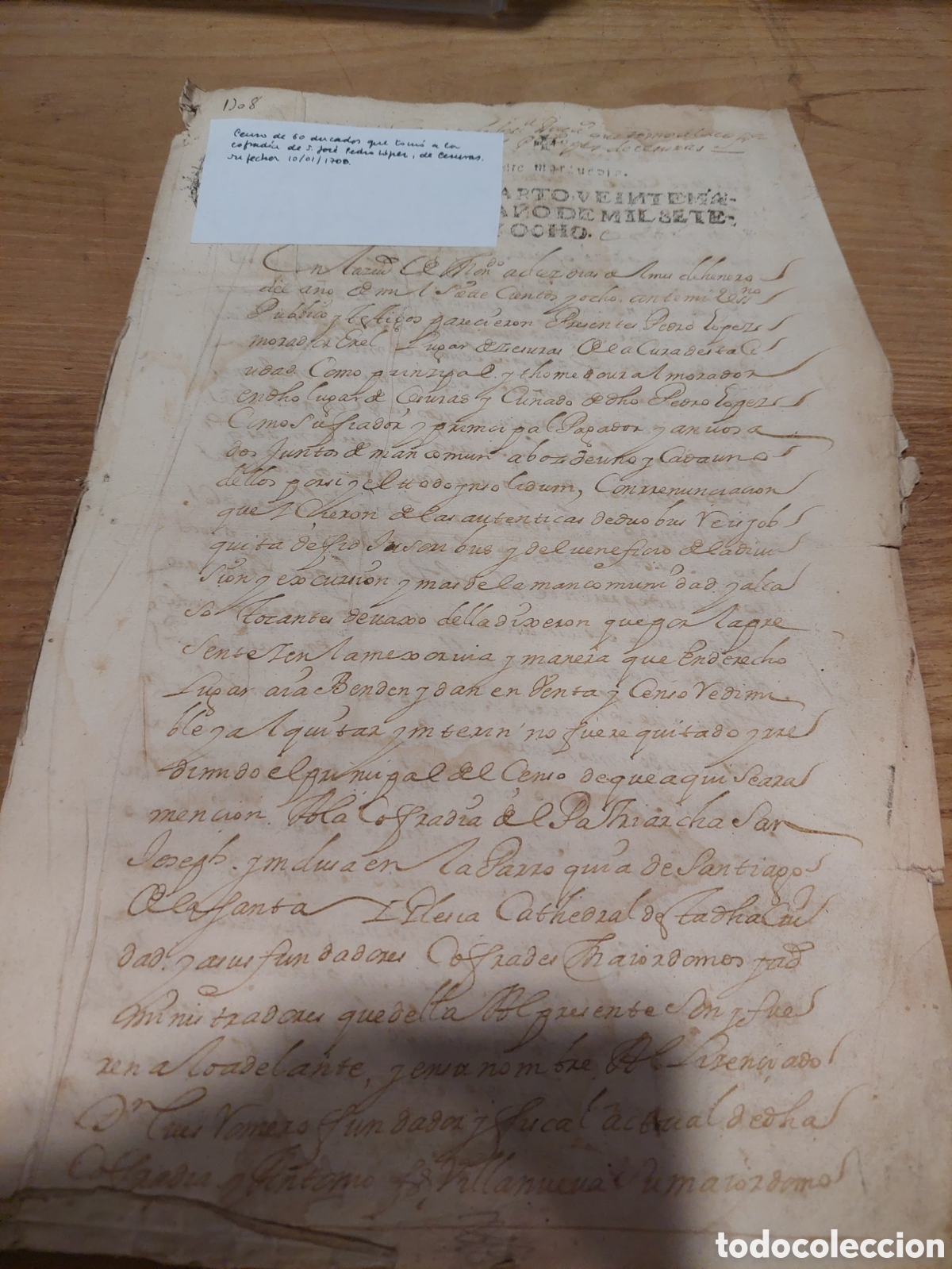 Manuscritos antiguos: 1708 censo de 60 ducados cofradia - Foto 1
