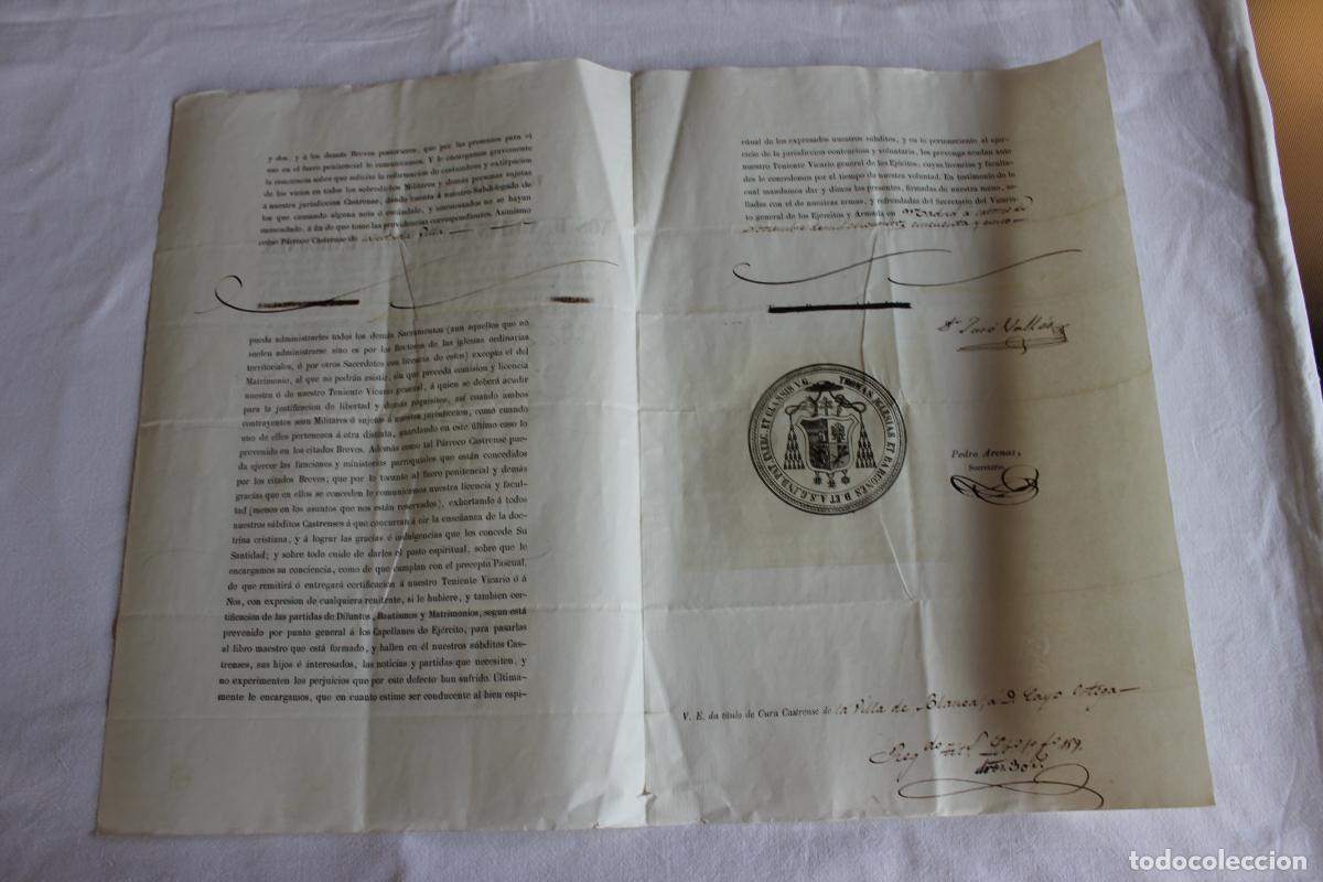 Manuscritos antiguos: TITULO PARA CURAS CASTRENSES VILLA DE BLANCA 1855 - Foto 3
