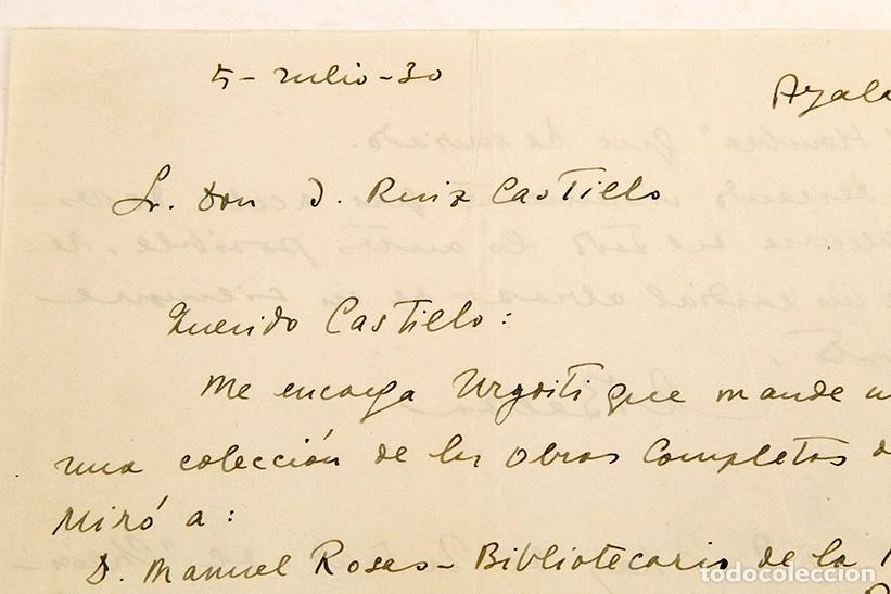 Manuscritos antiguos: CARTA DE RICARDO BAEZA A JOSE RUIZ DEL CASTILLO - 1930 - Foto 2