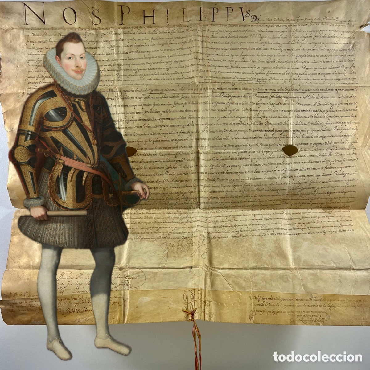 Manuscritos antiguos: Privilegio de Felipe III, 1613. Pergamino gran tama&ntilde;o.