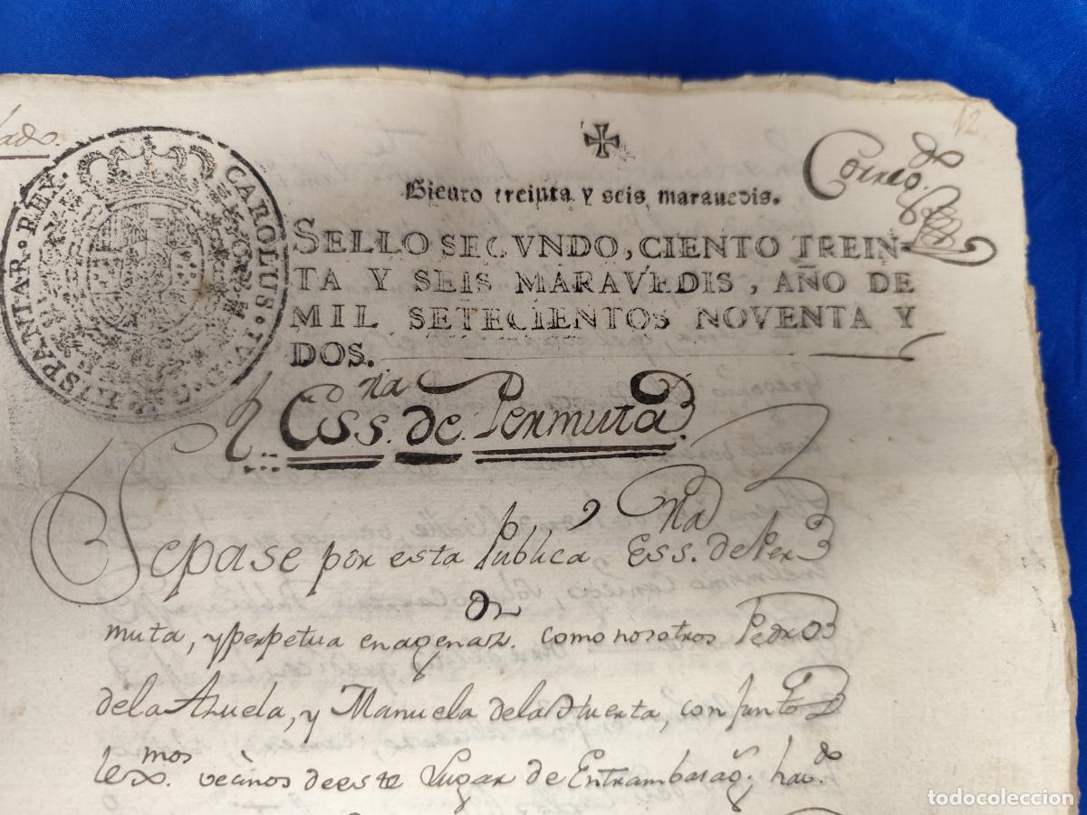 Manuscritos antiguos: 1792. MANUSCRITO PERMUTA SELLO-TIMBRE. - Foto 8