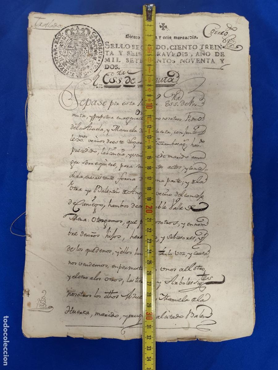 Manuscritos antiguos: 1792. MANUSCRITO PERMUTA SELLO-TIMBRE. - Foto 9