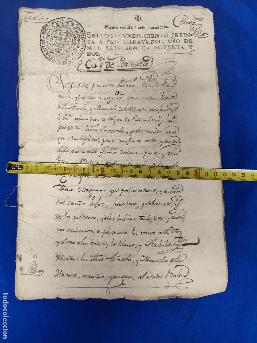 Manuscritos antiguos: 1792. MANUSCRITO PERMUTA SELLO-TIMBRE. - Foto 10