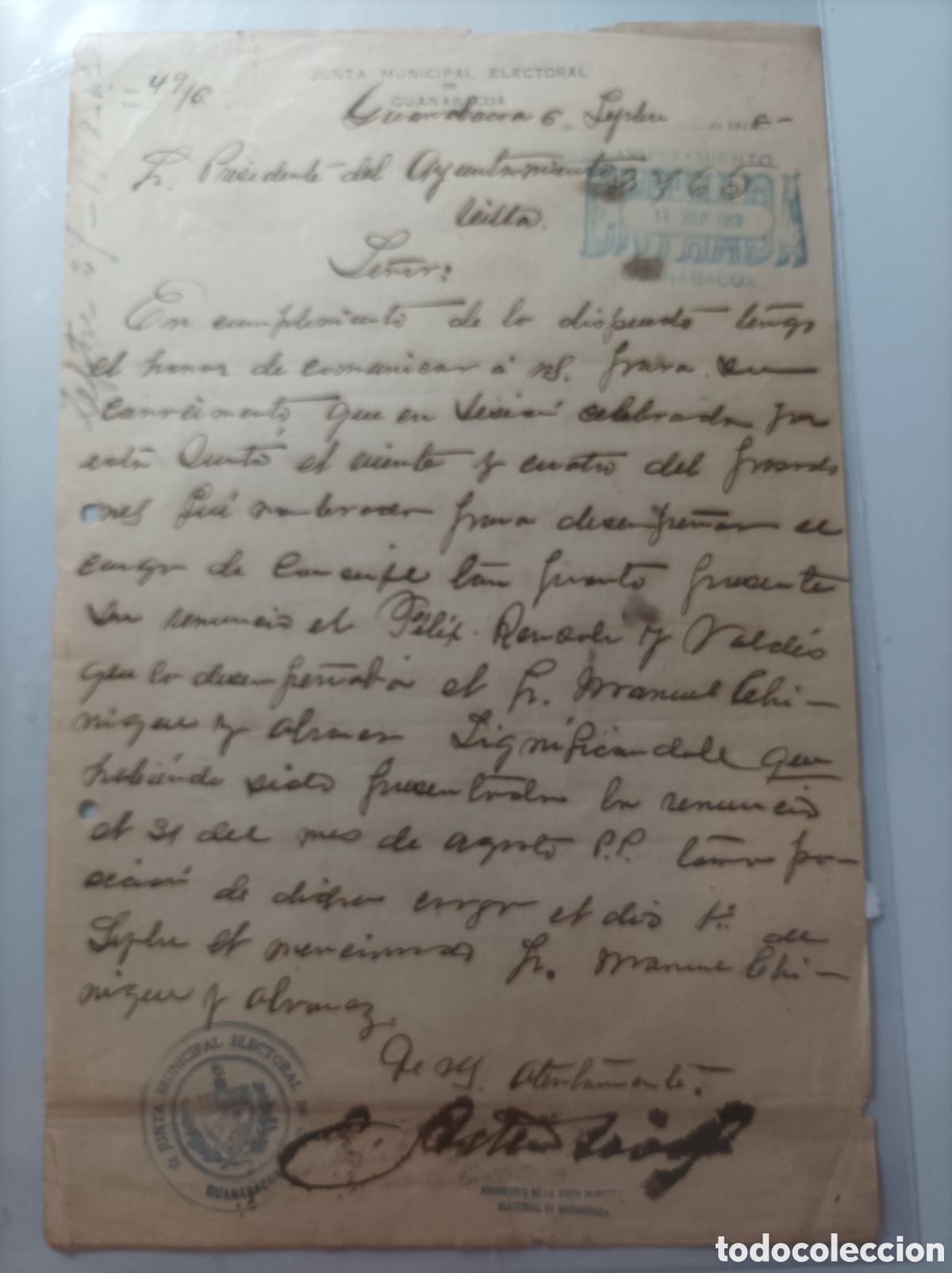 Manuscritos antiguos: Cuba, documento junta electoral guanabacoa,a&ntilde;o 1918 - Foto 1