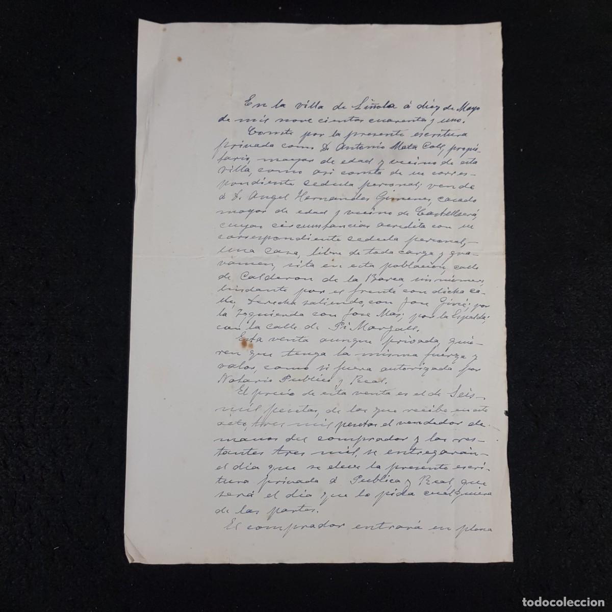 Manuscritos antiguos: DOCUMENTO DE COMPRA-VENTA - LI&Ntilde;OLA - LINYOLA - 1941 / 144 - Foto 1