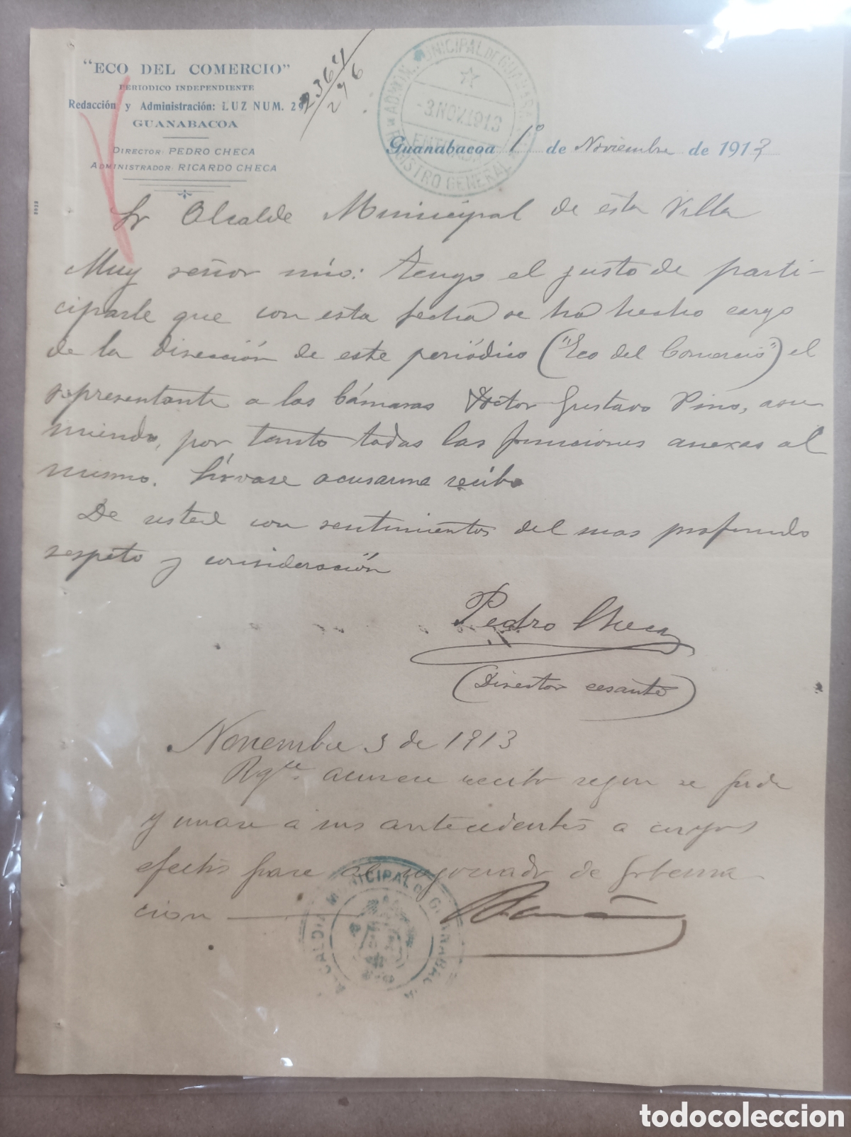 Manuscritos antiguos: Cuba, documento del peri&oacute;dico eco del comercio,a&ntilde;o 1913. - Foto 1