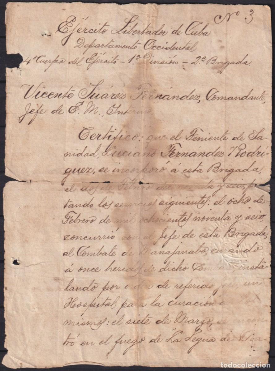 Manuscritos antiguos: BE12 CUBA INDEPENDENCE WAR MAMBI CORONEL VICENTE SUAREZ - Foto 1