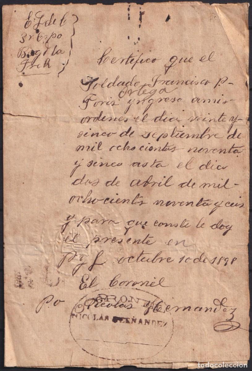 Manuscritos antiguos: BE16 CUBA INDEPENDENCE WAR CORONEL NICOLAS HERNANDEZ - Foto 1