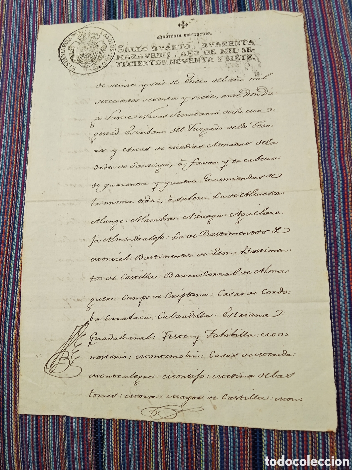 Alte Manuskripte: DOCUMENTO 1797 HOJA SUELTA SELLO 40 MARAVED&Iacute;S
