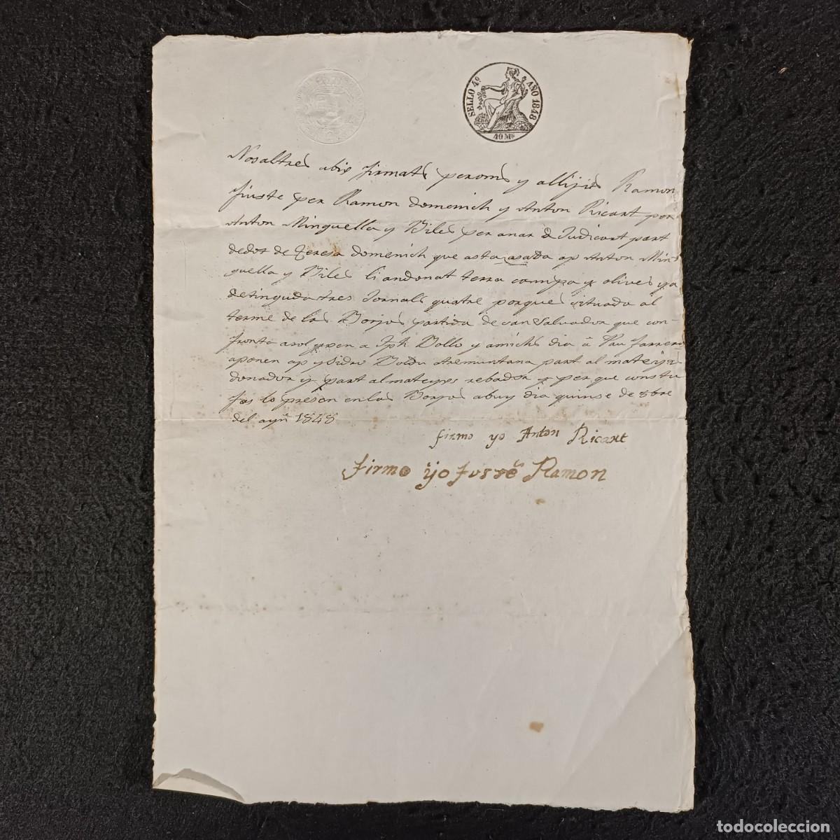 Manuscritos antiguos: ANTIGUO DOCUMENTO NOTARIAL - 1848 - BORJAS BLANCAS - BORGES BLANQUES - RAR&Iacute;SIMO / 199 - Foto 1