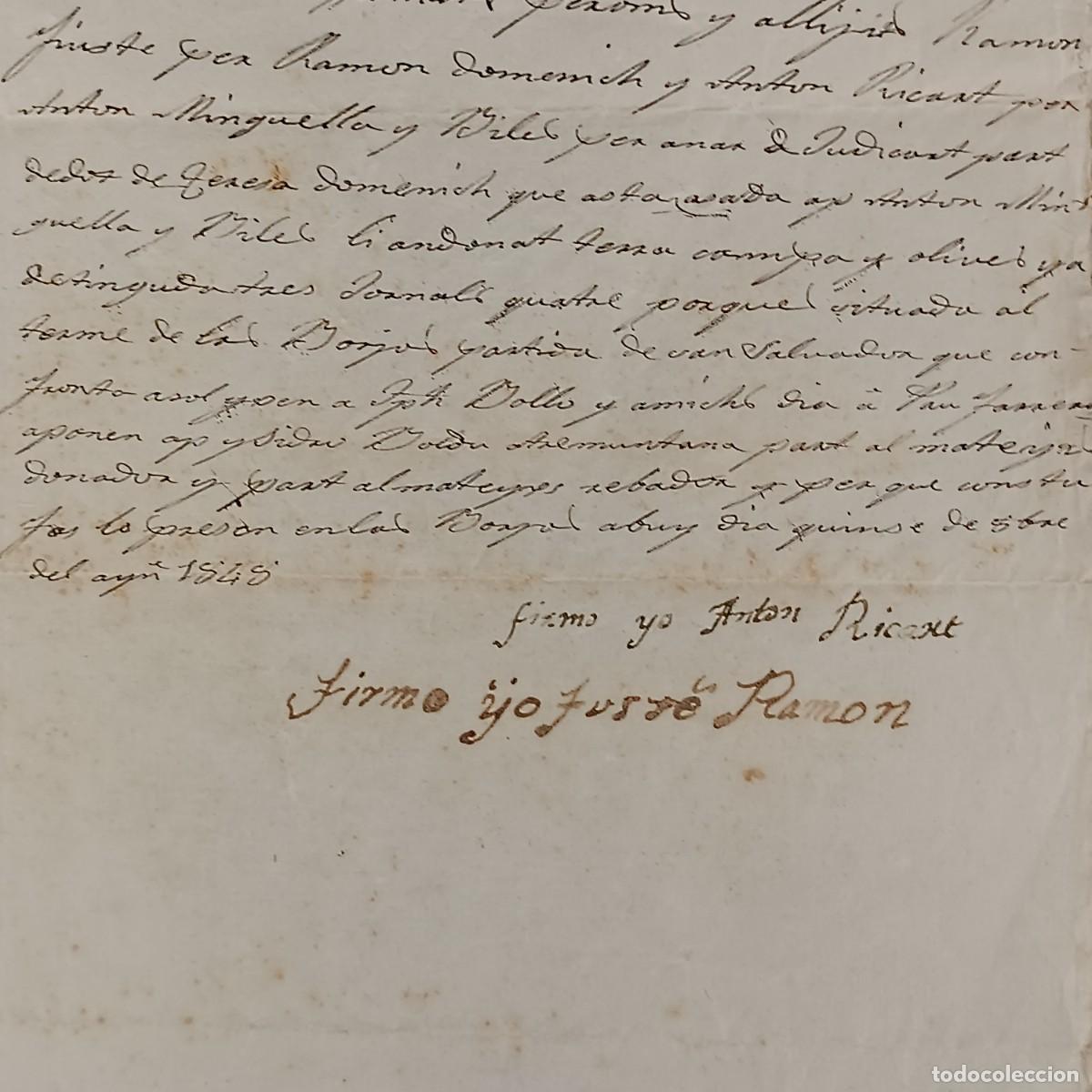 Manuscritos antiguos: ANTIGUO DOCUMENTO NOTARIAL - 1848 - BORJAS BLANCAS - BORGES BLANQUES - RAR&Iacute;SIMO / 199 - Foto 2