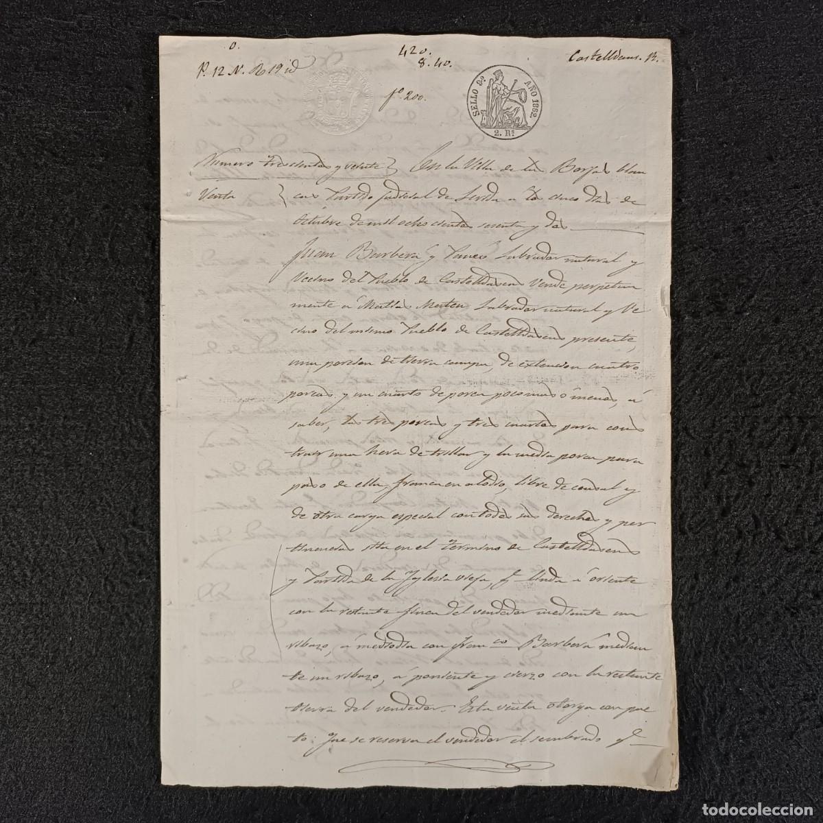 Manuscritos antiguos: ANTIGUO DOCUMENTO NOTARIAL - 1862 - BORJAS BLANCAS - BORGES BLANQUES - CASTELLDANS / 201 - Foto 1