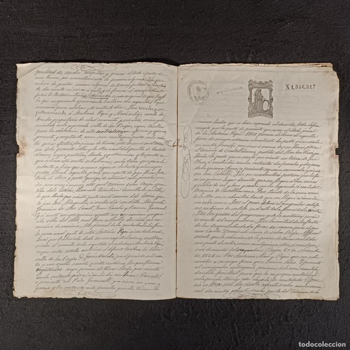 Manuscritos antiguos: ANTIGUO DOCUMENTO NOTARIAL - 1864 - BORJAS BLANCAS - L&Eacute;RIDA - RAR&Iacute;SIMO / 252 - Foto 4