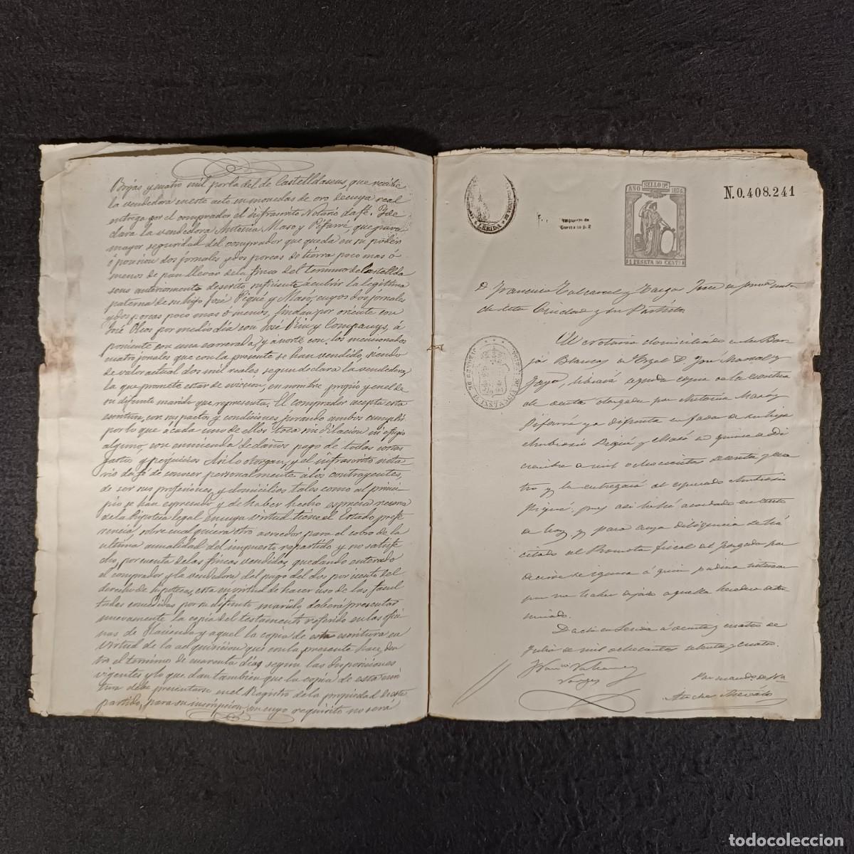 Manuscritos antiguos: ANTIGUO DOCUMENTO NOTARIAL - 1864 - BORJAS BLANCAS - L&Eacute;RIDA - RAR&Iacute;SIMO / 252 - Foto 5