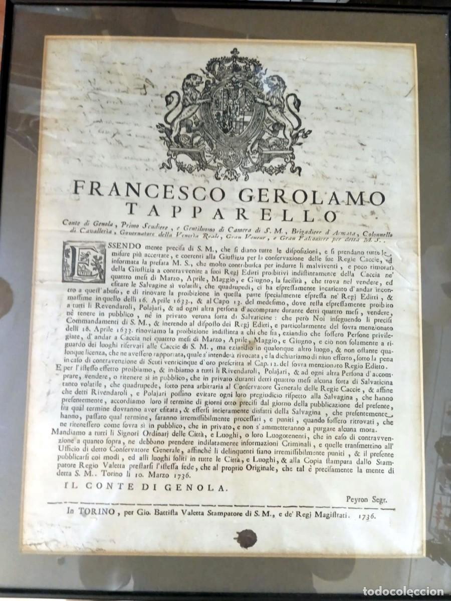 Manuscritos antiguos: DECRETO REAL AUT&Eacute;NTICO DE 1736 - CASA DE SABOYA - Foto 1