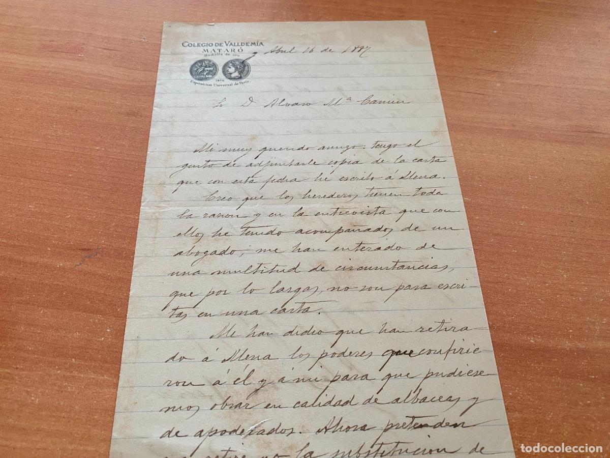 Manuscritos antigos: CARTA COLEGIO VALLDEMIA DE MATARO. 1887 (COIB241)