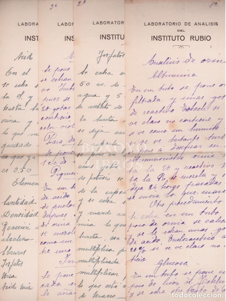 Manuscritos antigos: MANUSCRITO. Instituto Rubio. Pautas para un an&aacute;lisis de orina