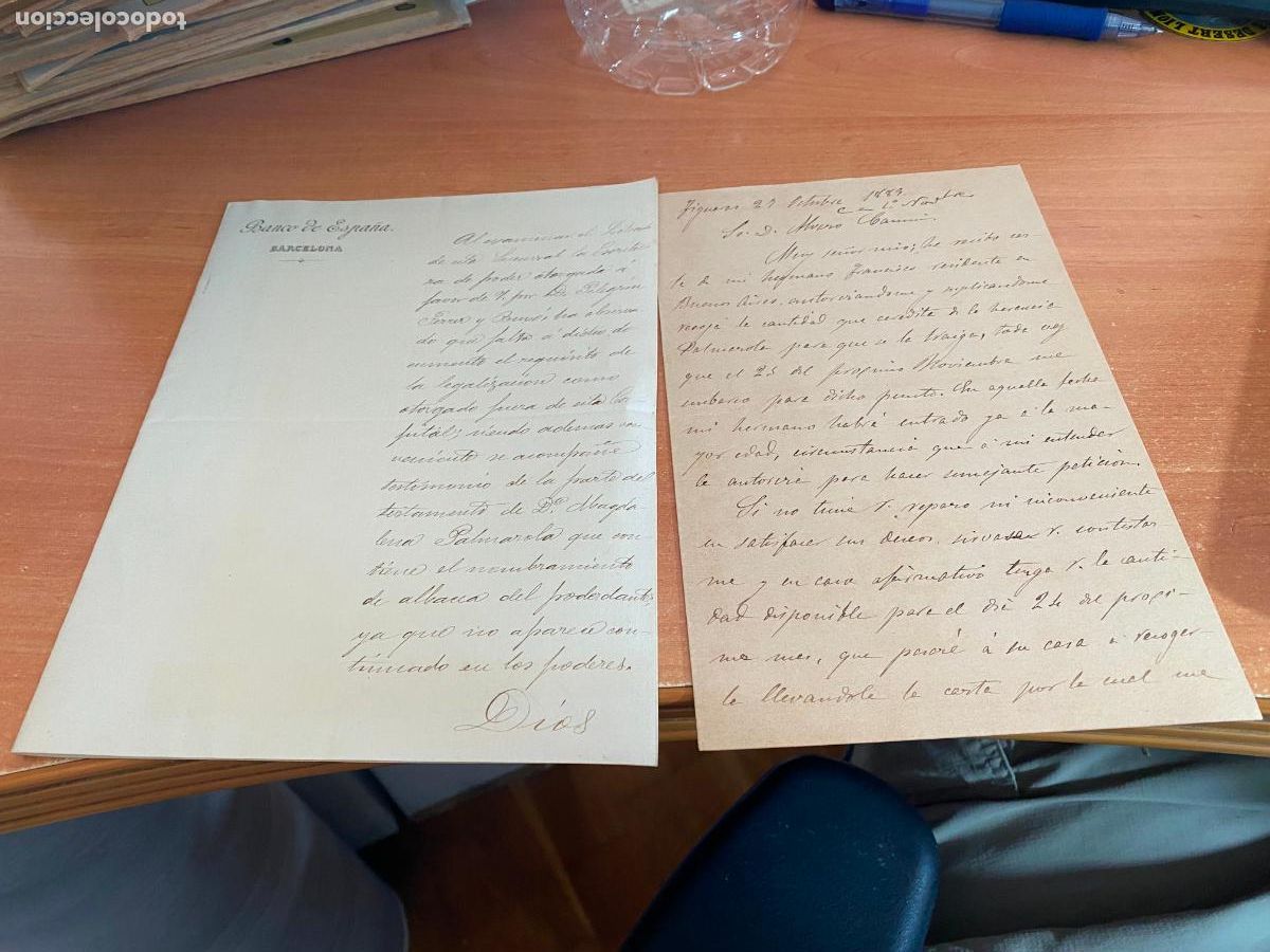 Manuscritos antigos: INTERCAMBIO CARTAS CON BANCO DE ESPA&Ntilde;A CON FRIMA DIRECTOR ALVARO MARIA CARMIN Y LOPEZ.1889 (COIB242)