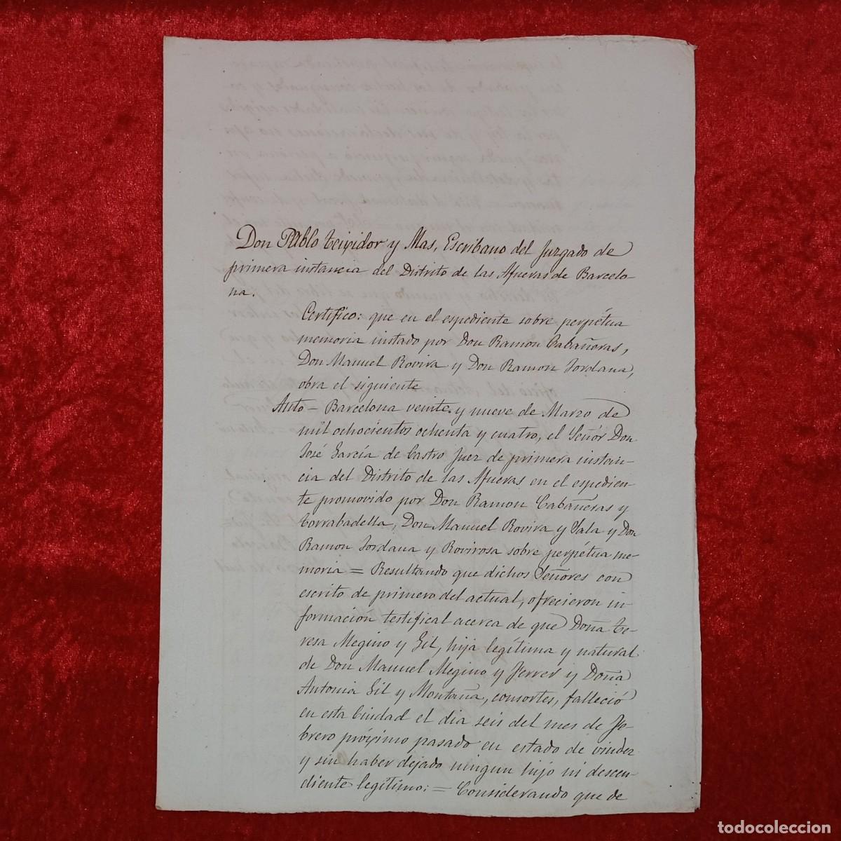 Manuscritos antiguos: DOCUMENTO NOTARIAL - 1884 - BARCELONA - RAR&Iacute;SIMO DOCUMENTO / 95 - Foto 1